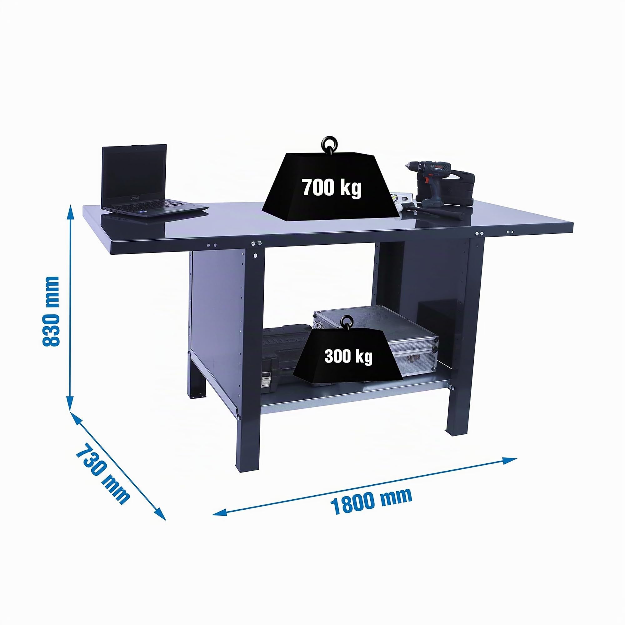SimonRack Banco de Trabajo Taller, Capacidad Carga 700 kg, 830x1800x730 mm, Mesa de Trabajo, Antracita - BT6 PRO | Capacidad Carga 700 kg, Laterales Cerrados, Pintura anticorrosión, Antracita
