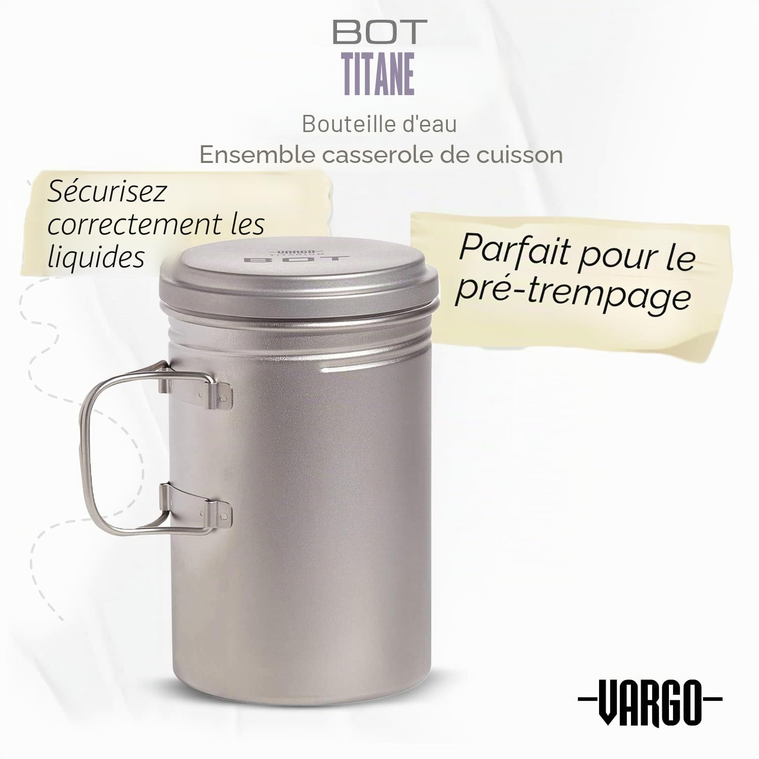 Vargo Titanium BOT Series | BOT-HD – Bouteille d'eau ultralégère de 1 litre (34 oz) – Poids : 153 g | Camping