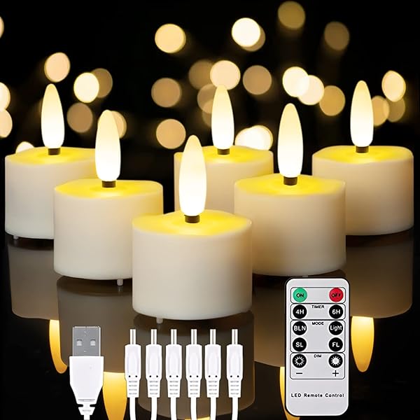 Homemory Flameless Rechargeable Tea Lights with Remote Timer - LED Tea Lights Battery Operated, Realistic Flickering for Home Holiday Decor, Wedding Table Centerpieces, 6-Pack (Φ 1-1/2''×H 2-1/3'')