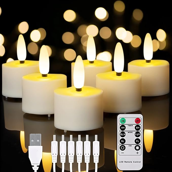 Homemory 6Pack Rechargeable Candles Tea Lights with Remote Timer, LED Tea Lights Candles