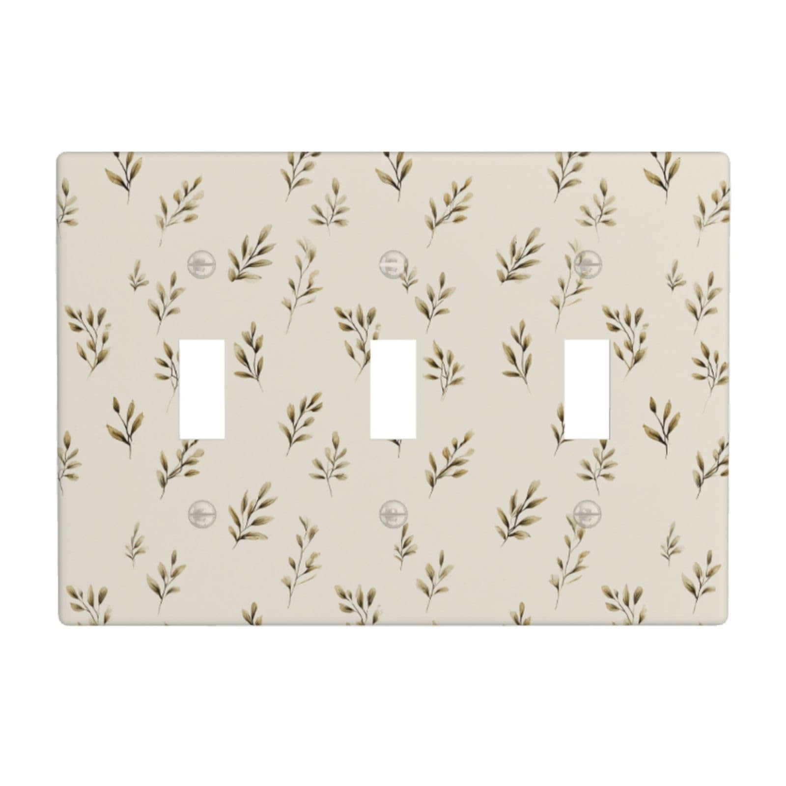 Tiny Leaf in Muted Olive Light Switch Covers 3 Gang Triple Toggle Wall Plate Switchplate Electrical Faceplate for Bathroom Kitchen Bedroom Decor