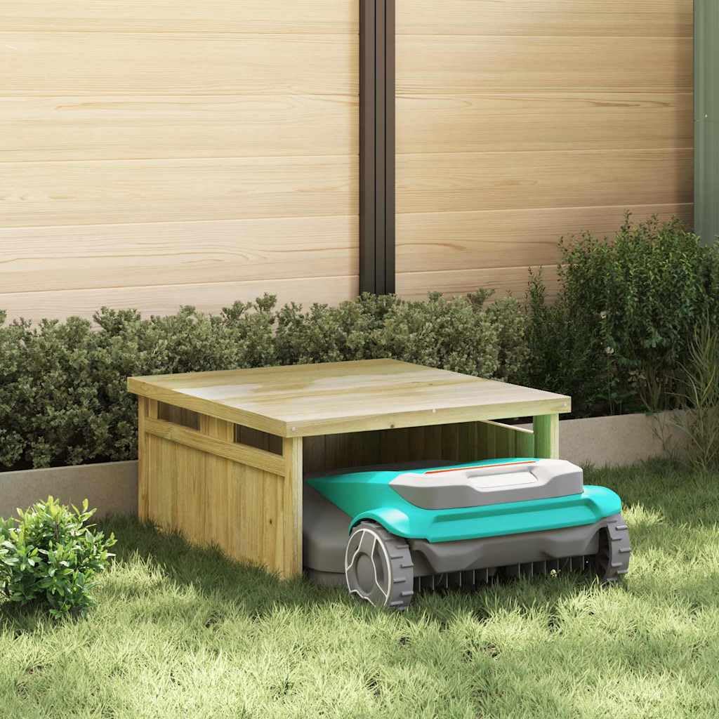 Cortacésped garaje de madera de pino impregnada marrón 73,5 x 81,5 x 38,5 cm rectangular para exteriores, jardín, terraza, espacio de almacenamiento, protección para herramientas de jardín