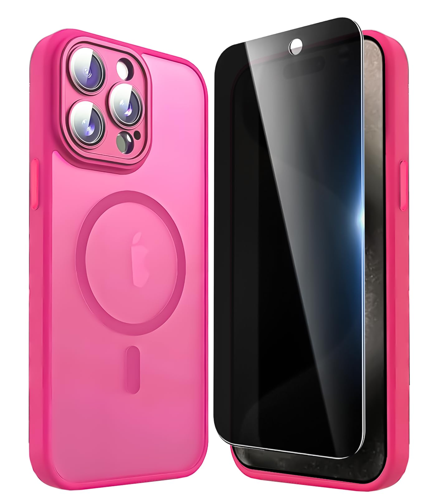 FATUOQIA Privacy Case for iPhone 15 Pro,Magnetic iPhone 15 Pro Phone Case with Privacy Screen Protector X2 & Camera Protector [Compatible with MagSafe