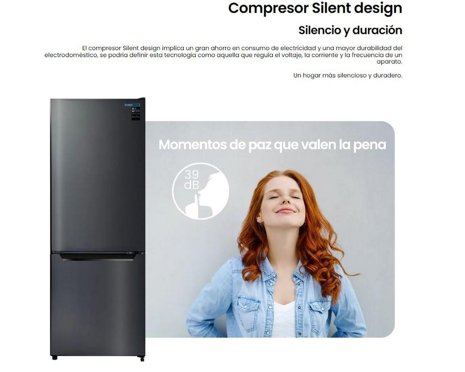 INFINITON Frigorifico Combi FGC-210C14DEK, 205 Litros, 144 cm de Altura, E, Fast Freezing, Tirador integrado, Puerta reversible, Acabado DARK INOX
