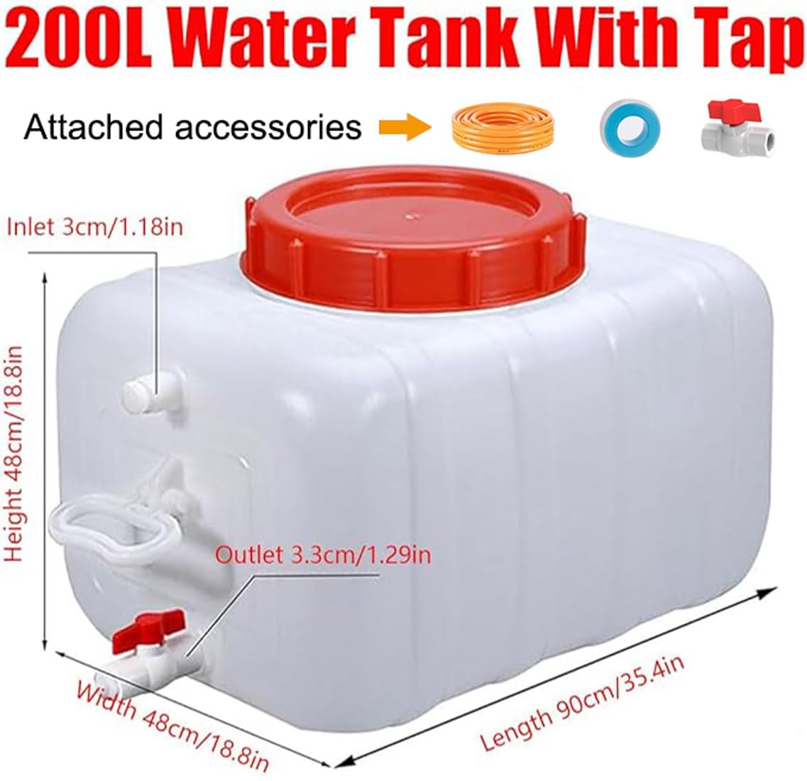 Depósito De Agua Bidón De Agua con Grifo para Acampada, Plástico Recipiente para Agua para Almacenamiento De Emergencia Libre Acampada Autocaravana Senderismo(Size:50gallon-200L)