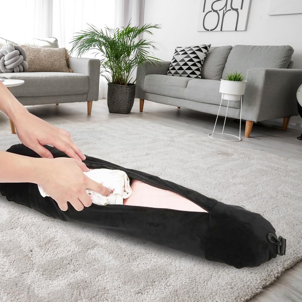 Coussin Voyage Remplissable Avec Bretelles - Oreiller Avion Confortable à Remplir De Vêtements (Noir)