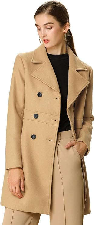 Allegra K Women's Double Breasted Notched Lapel Long Winter Coats