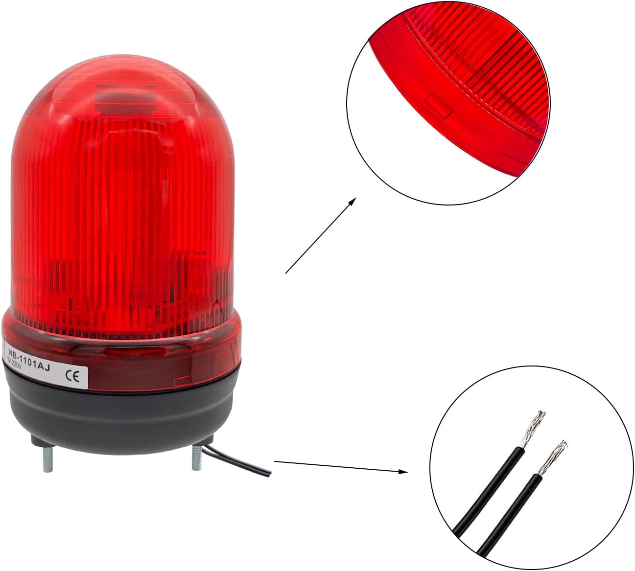 Industrial LED Rotating Strobe Beacon Warning Lights, （NB-1001AJ） Electrical Revolving Signal Lights for Emergency, AC:110v, DC:12-24V with Buzzer for Emergency (Red)