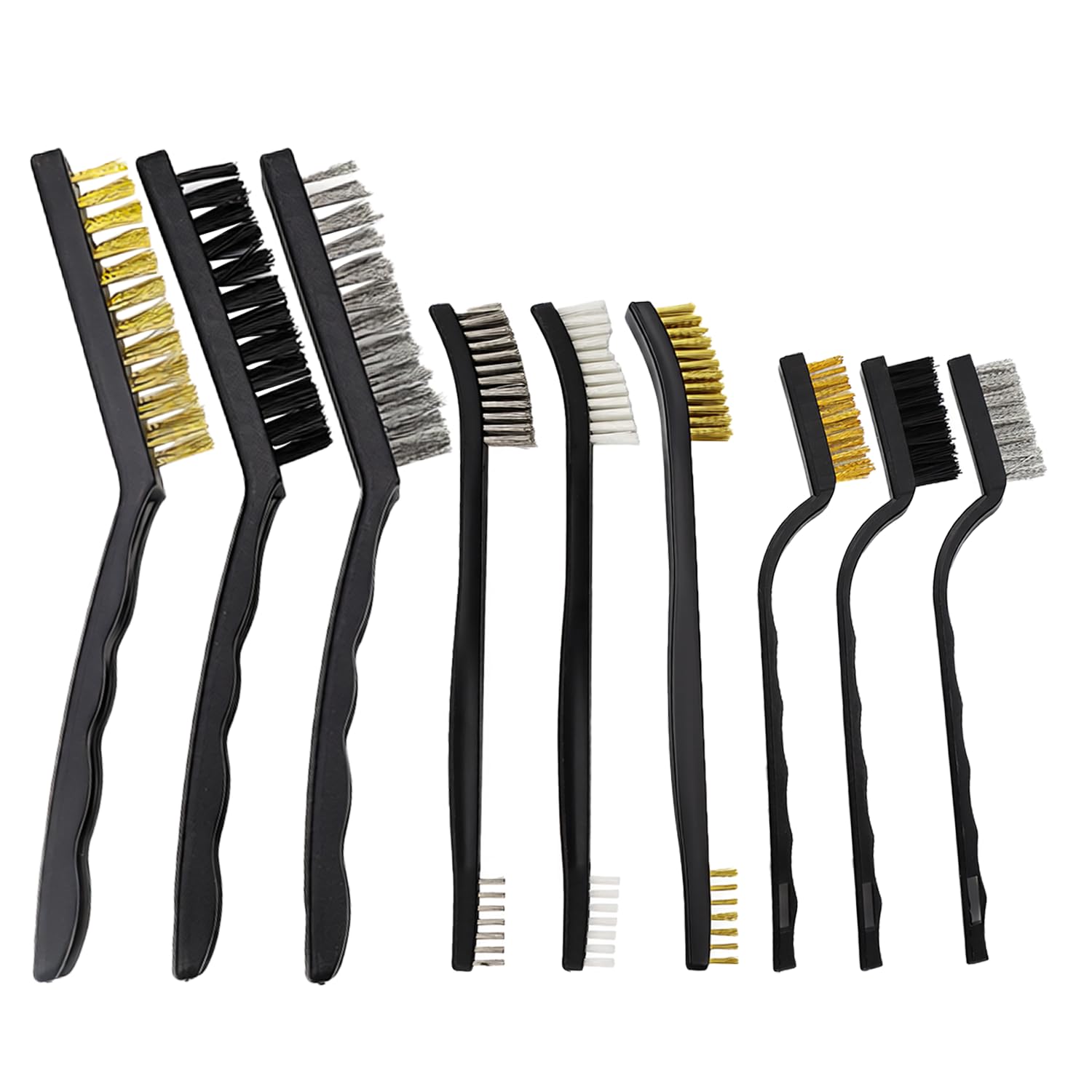 BieMian 9 PcsWire Brushes for Cleaning, Heavy Duty Wire Brush for Rust Removal, Brass/Nylon Hard Bristle/Stainless Steel Wire Cleaning Brushes for Metal Wood Stove Rust & Welding Slag Cleaner