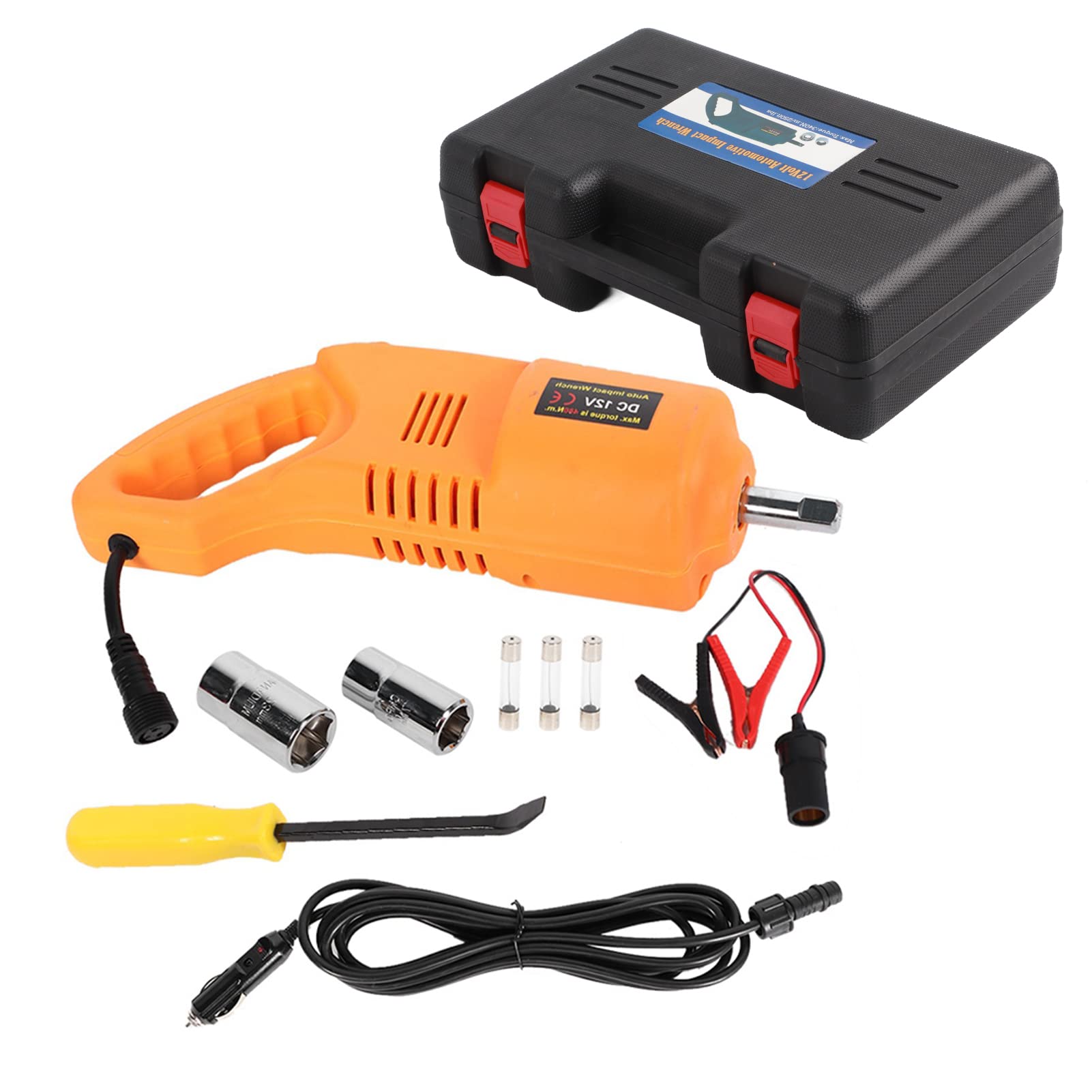 12V 3 Tonnen 42CM elektrischer Scherenwagenheber und Reifenluftpumpe mit elektrischem Schraubenschlüssel-Set für das Auto – Robustes Notfall-Reifenwechselset aus Metall am (Elektrisches