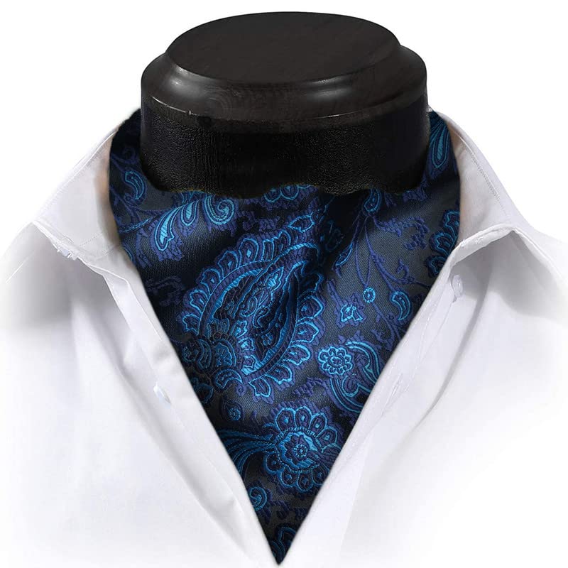 Axlon Tie for Men – Micro Silk Neck Ties Set with Cufflinks Flower Pin, Pocket Square & Black Gift Box, Combo Necktie Sets for Office Wear, Formal Suits & Weddings (Bright Blue, AscotCr-21) - Image 4 thumbnail