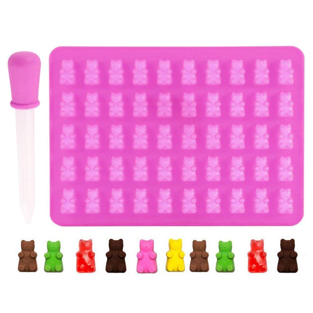 Cake Tools Non-Stick 50 Cavity Mini Gummy Bear Moulds Maker Tray Silicone Novelty Chocolate Candy Ice Mold Bear Cake Mold Muffin Pan