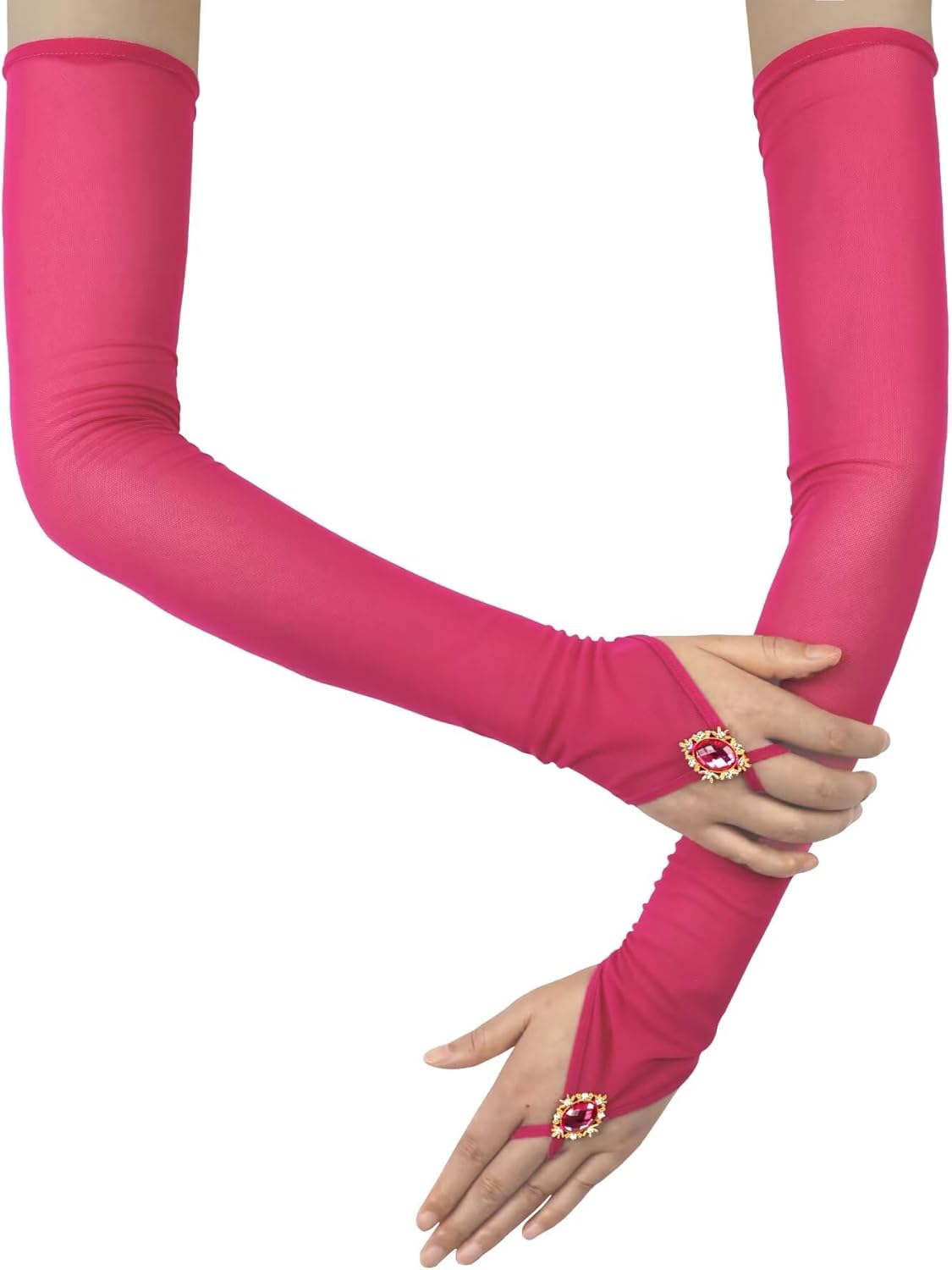 Opera Long Fingerless Gloves for Bridal Wedding Party Costume Stretchy Glove Mesh and Drill Gloves - Image 2