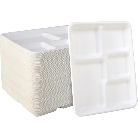 Vplus Compostable Sugarcane 5-Compartment Indian Plates