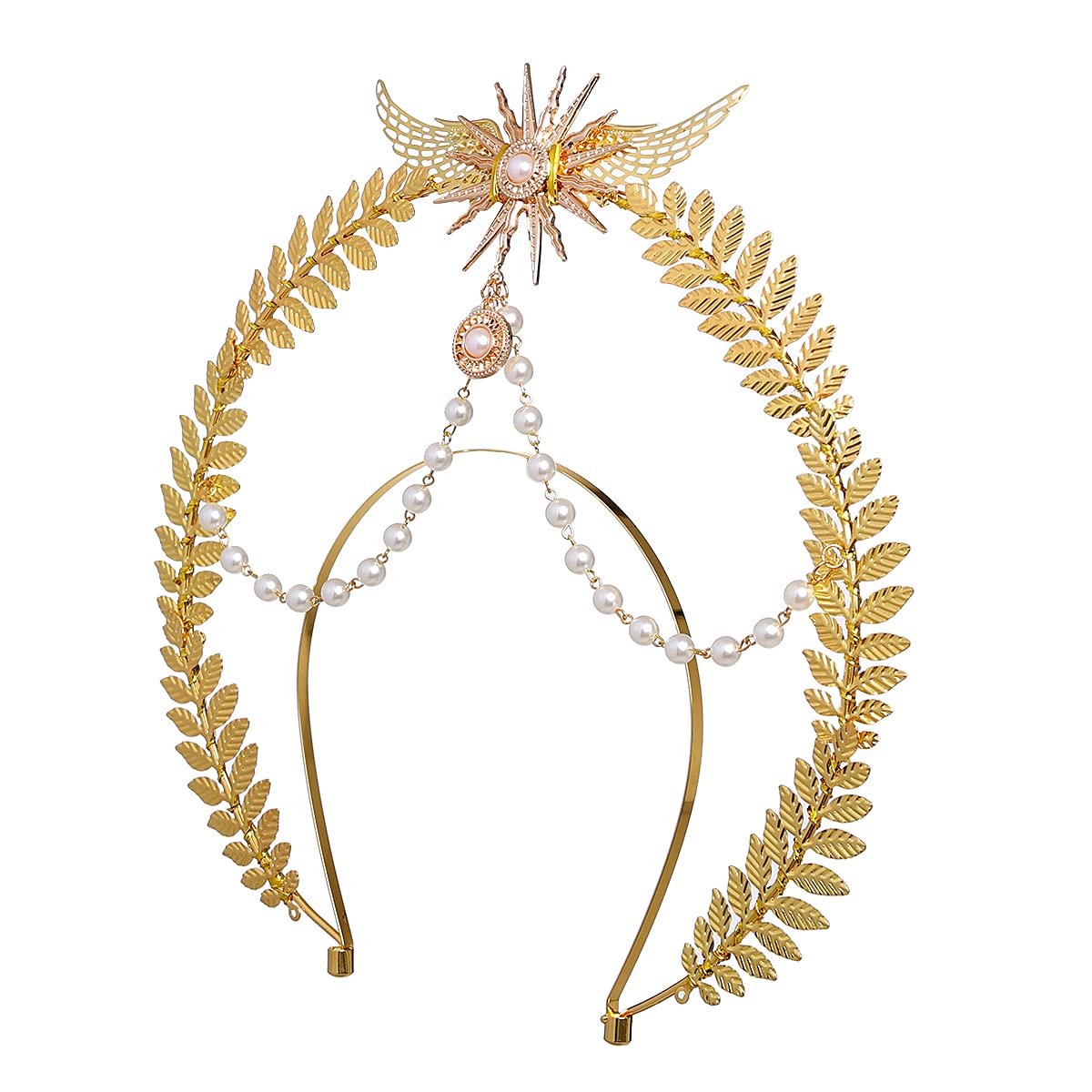 BLESSUME Marry Halo Crown Tiara Headband Women Fancy Dress Goddess Headpiece (Style#22), Gold - Image 2