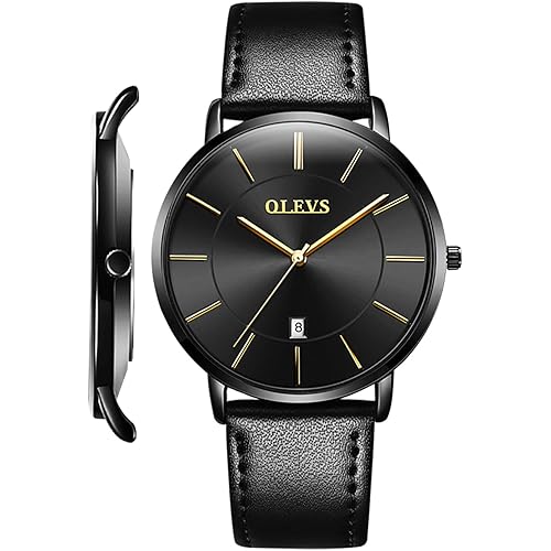 OLEVS Mens Watches Mens Leather Watch Ultra Thin Watches for Men Minimalist Watch with Leather Band Quartz Analog Dress Casual Simple Lightweight relojes para Hombres