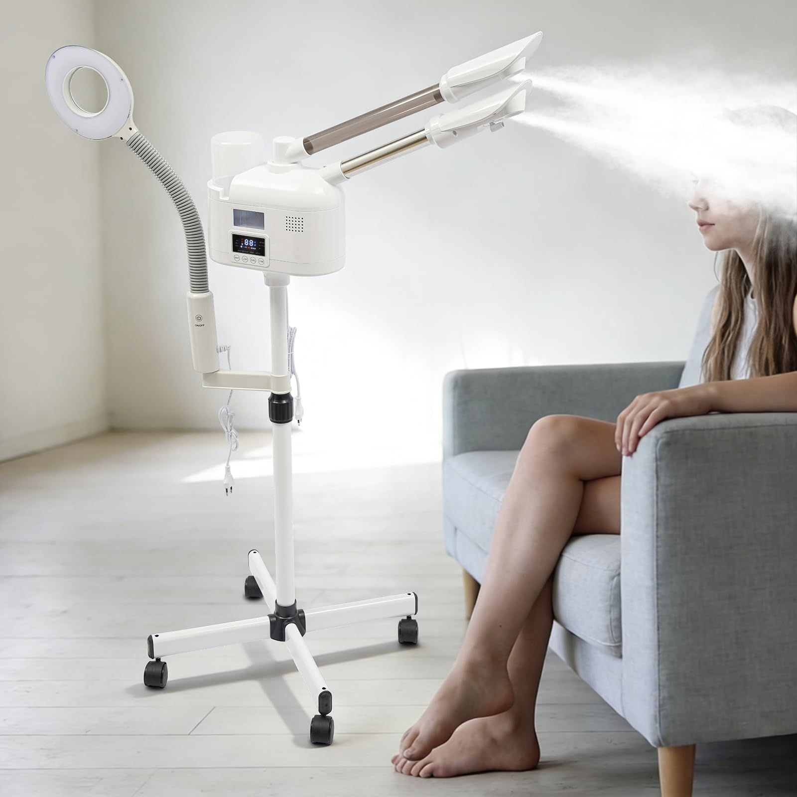 Gesichtsdampfer Professioneller 3 in 1 Bedampfer Kosmetik mit LED Lupenleuchte Facial Steamer Gesichtsdampfgerät für Salon oder Zuhause (650W)