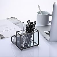 Vista 7 de Hipiwe Soporte de cristal para tarjetas de presentación, soporte de metal para lápices, para escritorio, transparente, tarjeta de presentación