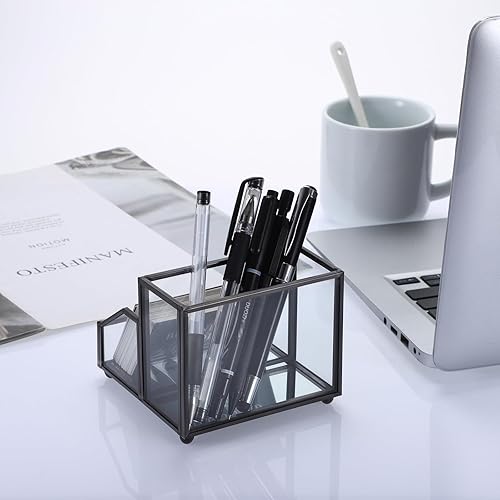 Miniatura 7 de Hipiwe Soporte de cristal para tarjetas de presentación, soporte de metal para lápices, soporte de almacenamiento para escritorio, transparente,