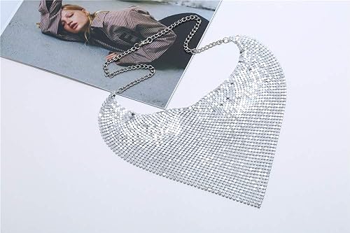 Miniatura 2 de COLORFUL BLING Gargantilla de lentejuelas de metal grueso con borlas y flecos gruesos de pirámide, collar de lentejuelas para mujer, joyería de