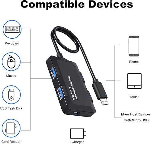 Miniatura 3 de AreMe Adaptador de cable micro USB OTG con 4 puertos USB + puerto de alimentación para Fire Stick 4K y más dispositivos host