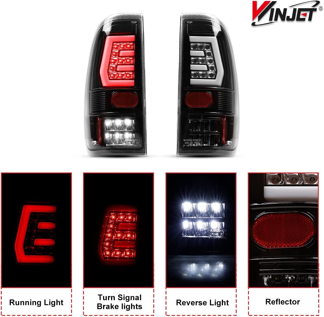 Winjet LED Tail Light Lamp Assembly for 1997-2003 Ford F150 99-2007 F250 F350 SuperDuty Taillights Brake Lamps Pair Driver and Passenger Side Clear Lens