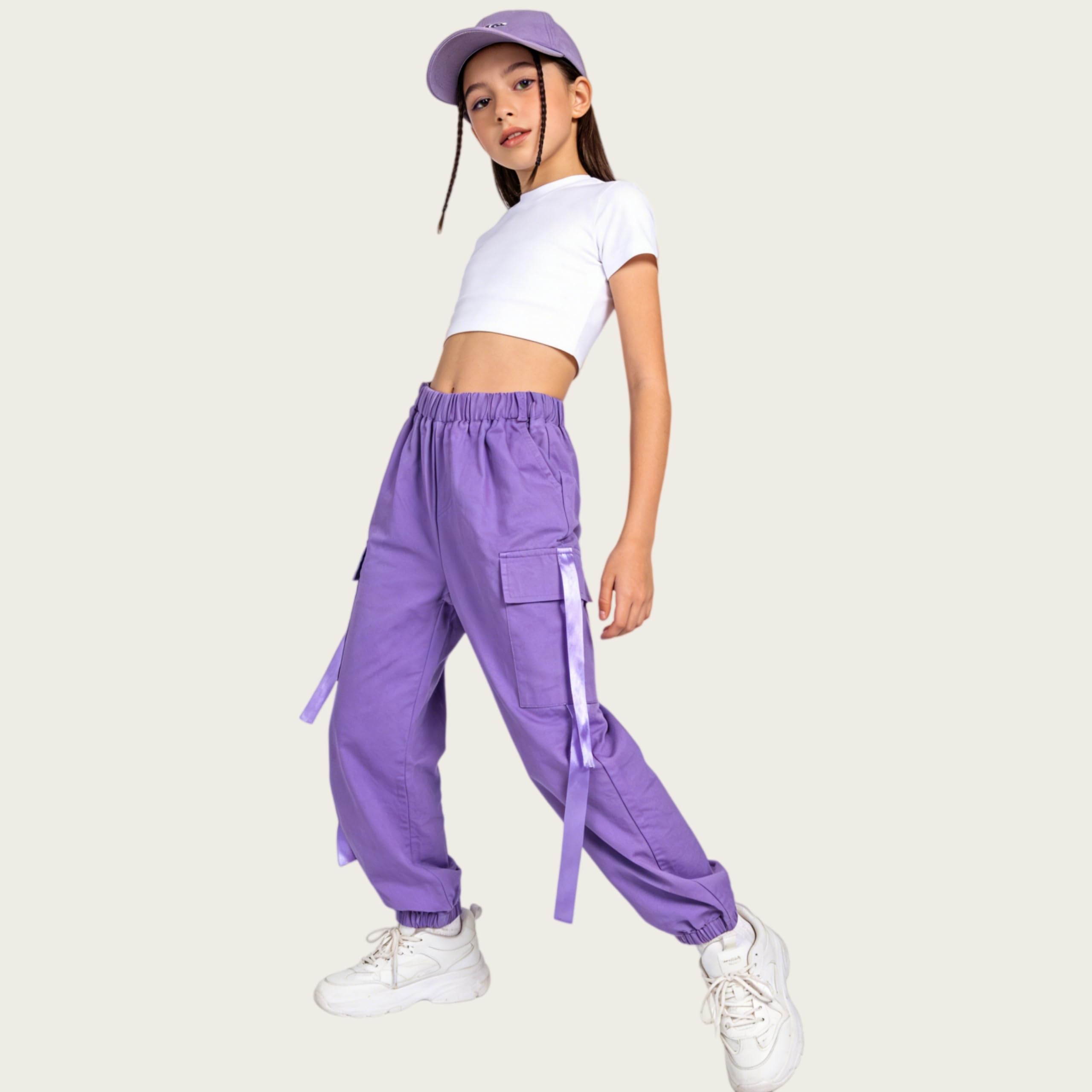 Rolanko Pantaloni Cargo per Bambini,Pantaloni da Jogging per Ragazzo e Ragazza Street Hip Hop Dance(Viola,11-12 anni/160)