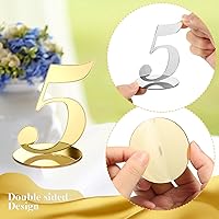 Vista 5 de 10 números de mesa para boda, recepción del 1 al 10, números de boda con soporte, elegante número de mesa de espejo para fiesta de compromiso, Dorado