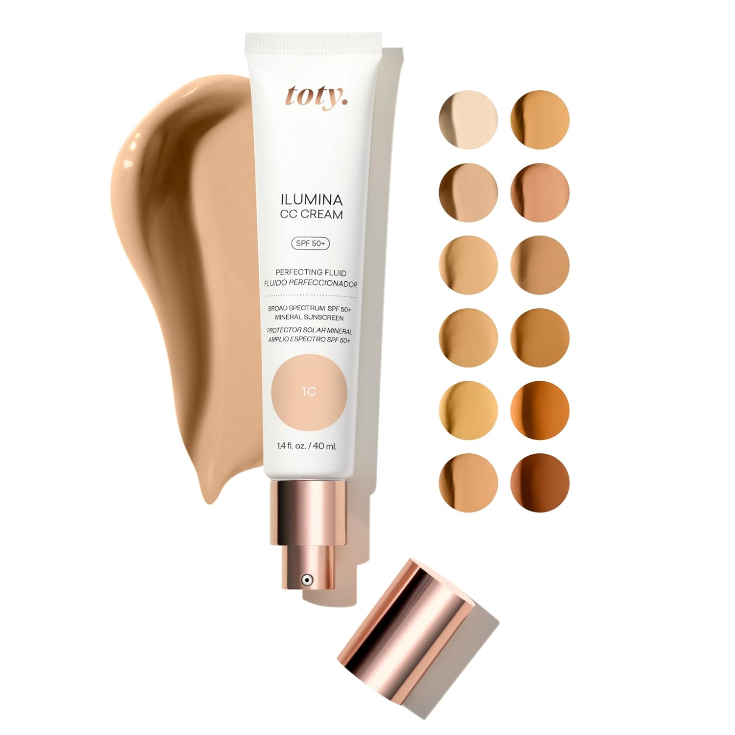 Toty by Sofia Vergara - lumina CC Cream SPF 50+, 100% Mineral Color Correcting Cream - Medium Coverage Foundation & Broad Spectrum Sunscreen for Face - Non Comedogenic - 4N SOFT TAN