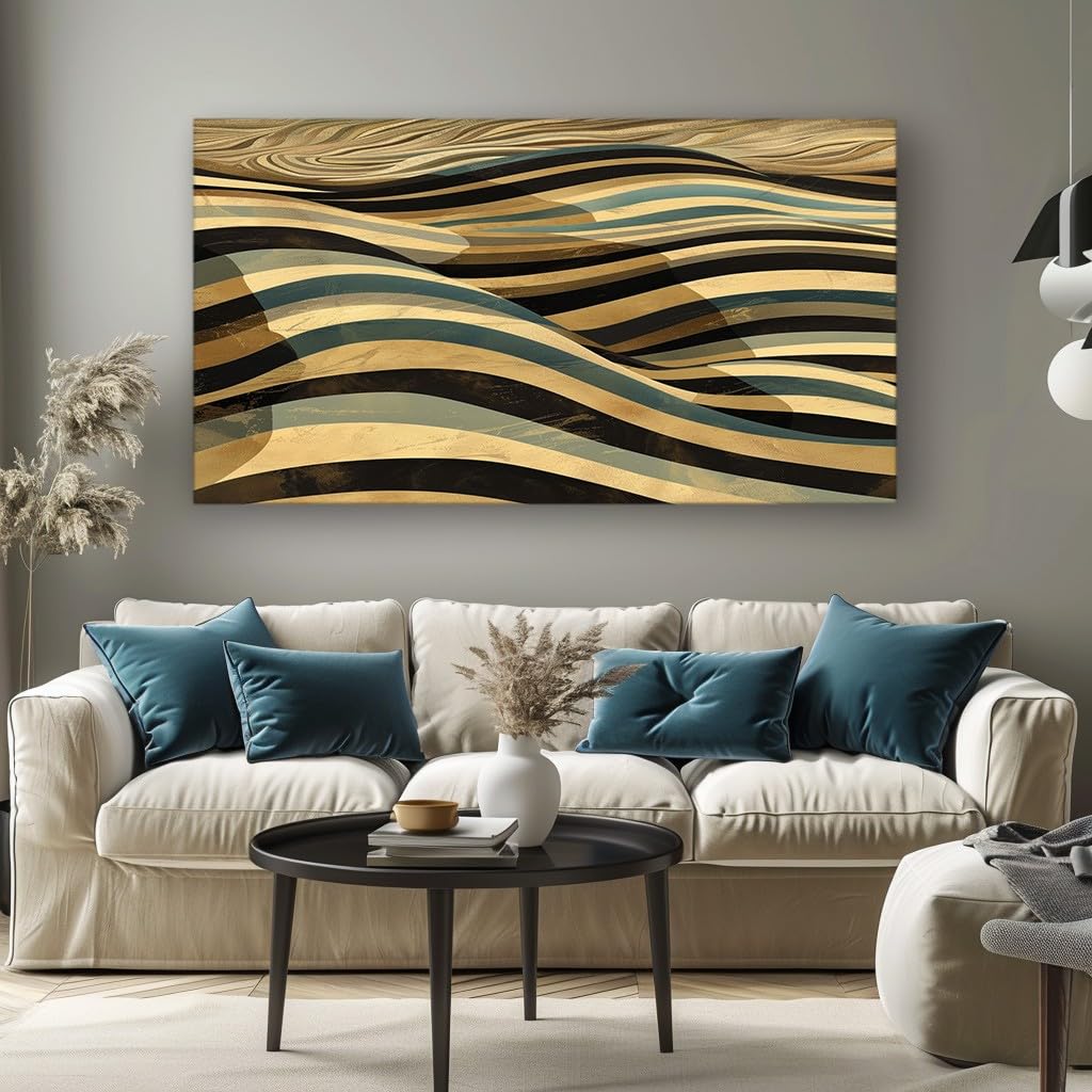 MKBKLI Abstract Canvas Wall Art for Living Room Yellow Geometric Stripe Paintings for Bedroom, Office, Kitchen - Home Decor Pictures, 80x160cm