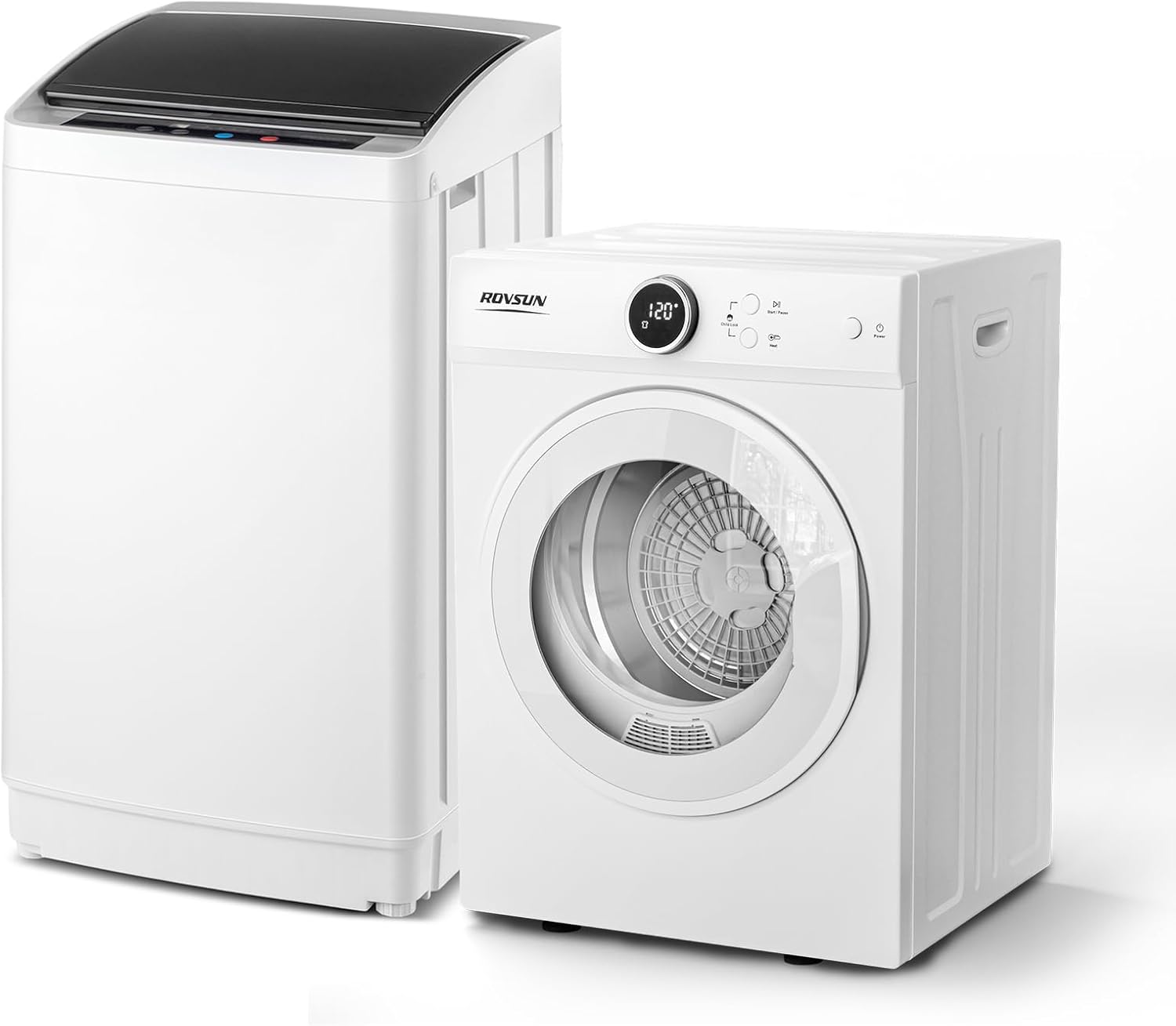 ROVSUN 17.8LBS Full-Automatic Washing Machine and 1.8CuFt Portable Clothes Dryer Set, Compact Laundry Washer and Dryer Combo Set with Stainless Steel Inner Tub, for Apartment, Dorm, Home