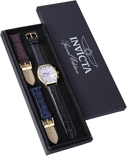Miniatura 7 de Invicta 14330Specialty reloj chapado en oro amarillo 18K con tres bandas de cuero para hombre