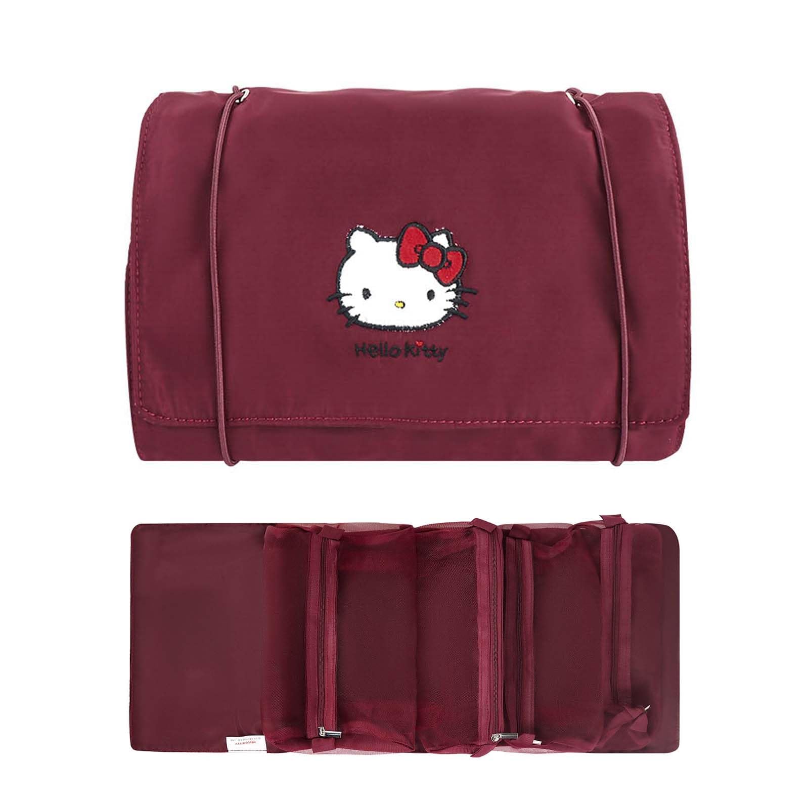 NALACAL Cute Hanging Foldable Toiletry Bag, Anime Hello Kitty Makeup Bag Cosmetics Bag, Waterproof Detachable Travel Bag for Toiletries with Lanyard, Suitable for Women Teens Girls