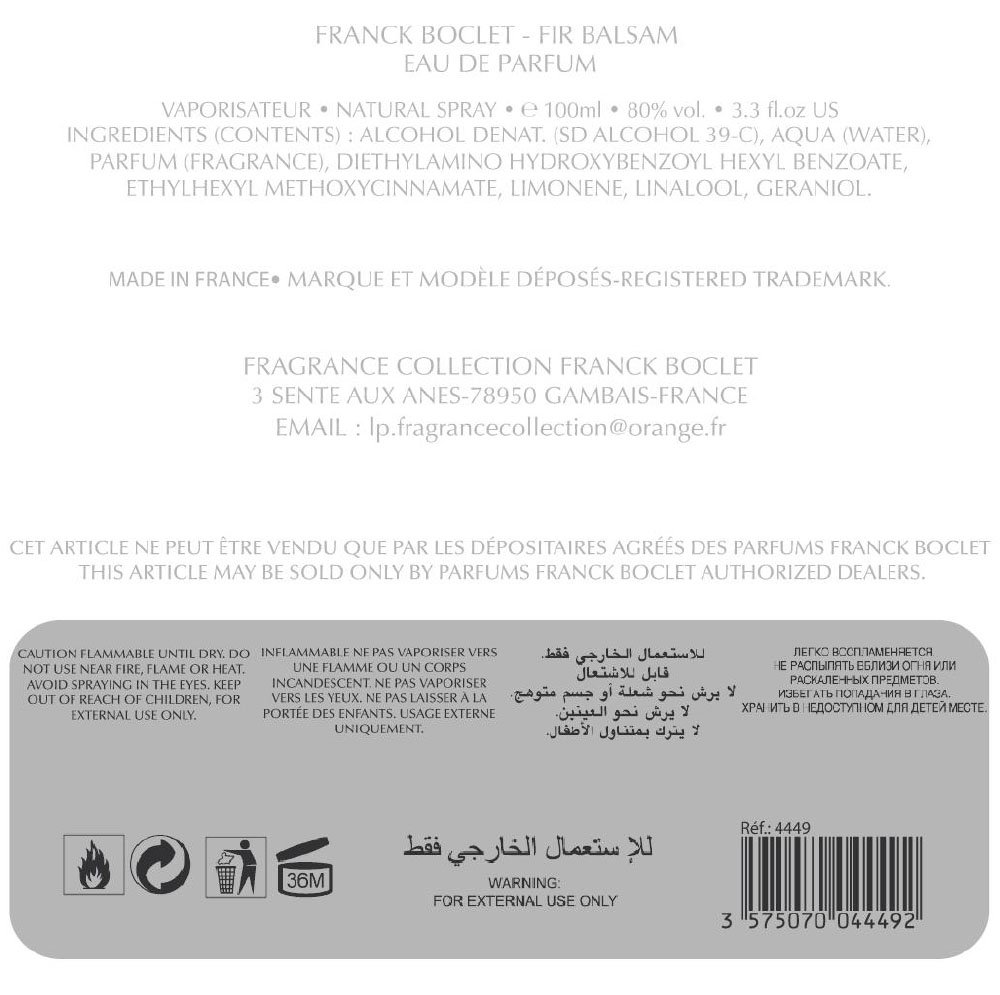 FRANCK BOCLET Eau de Parfum Fir Balsam, 100 ml
