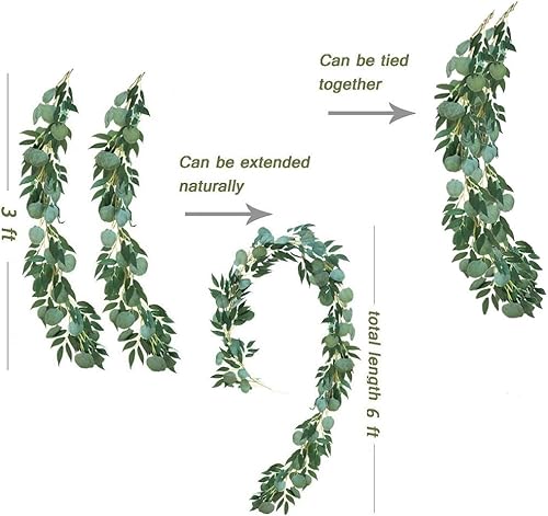 Miniatura 3 de fixinus Paquete de 2 guirnaldas artificiales de eucalipto y enredaderas de sauce, 3 pies de eucalipto sintético y hojas de sauce, guirnalda verde