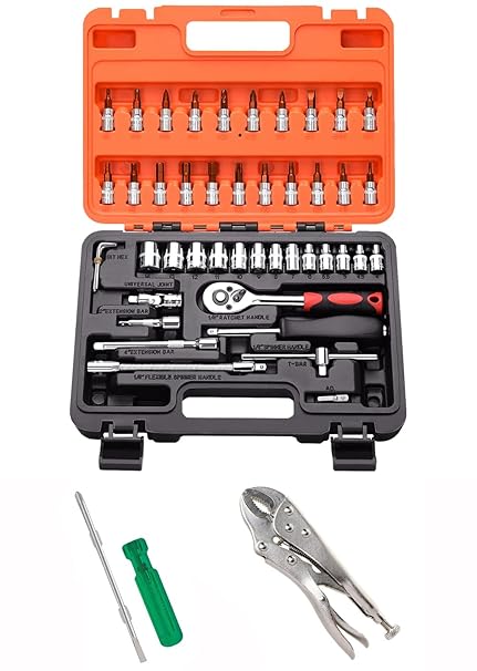 Digital Craft Multifunction Hand Tool Kit Car Ratchet Wrench Assembly Tool Household Repair Tools Automotive Set 46PC Socket Set,6Inch 2 In 1 Screw Driver,10
