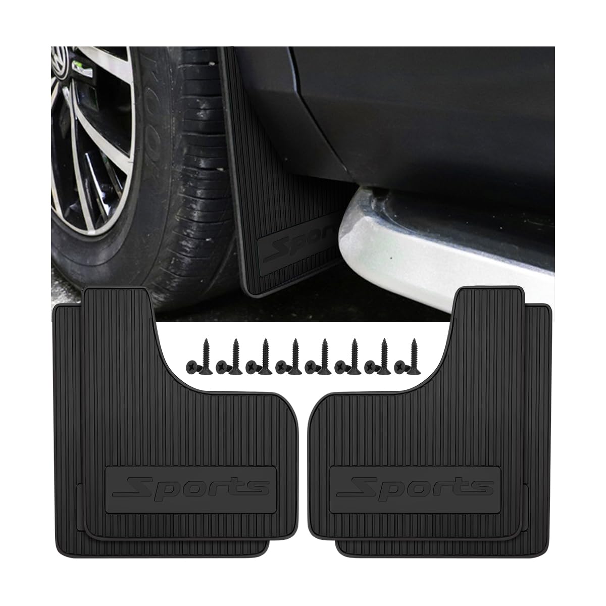 Photo 1 of HZEL Car Mud Flaps, 4PCS Soft Flexible Bendable Rubber Vehicle Mudguard Splash Guard with Hardware Tool, Auto Exterior Protection Accessories for Front & Rear, Universal for Most Sedans (Black)