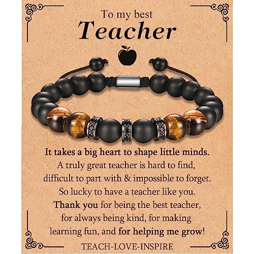 KORAS Teacher Gifts for Men Thank You Teacher Gifts Adjustable Tiger Eye Bracelet Leaving Gift End of Year Gift for Graduation Birthday Christmas