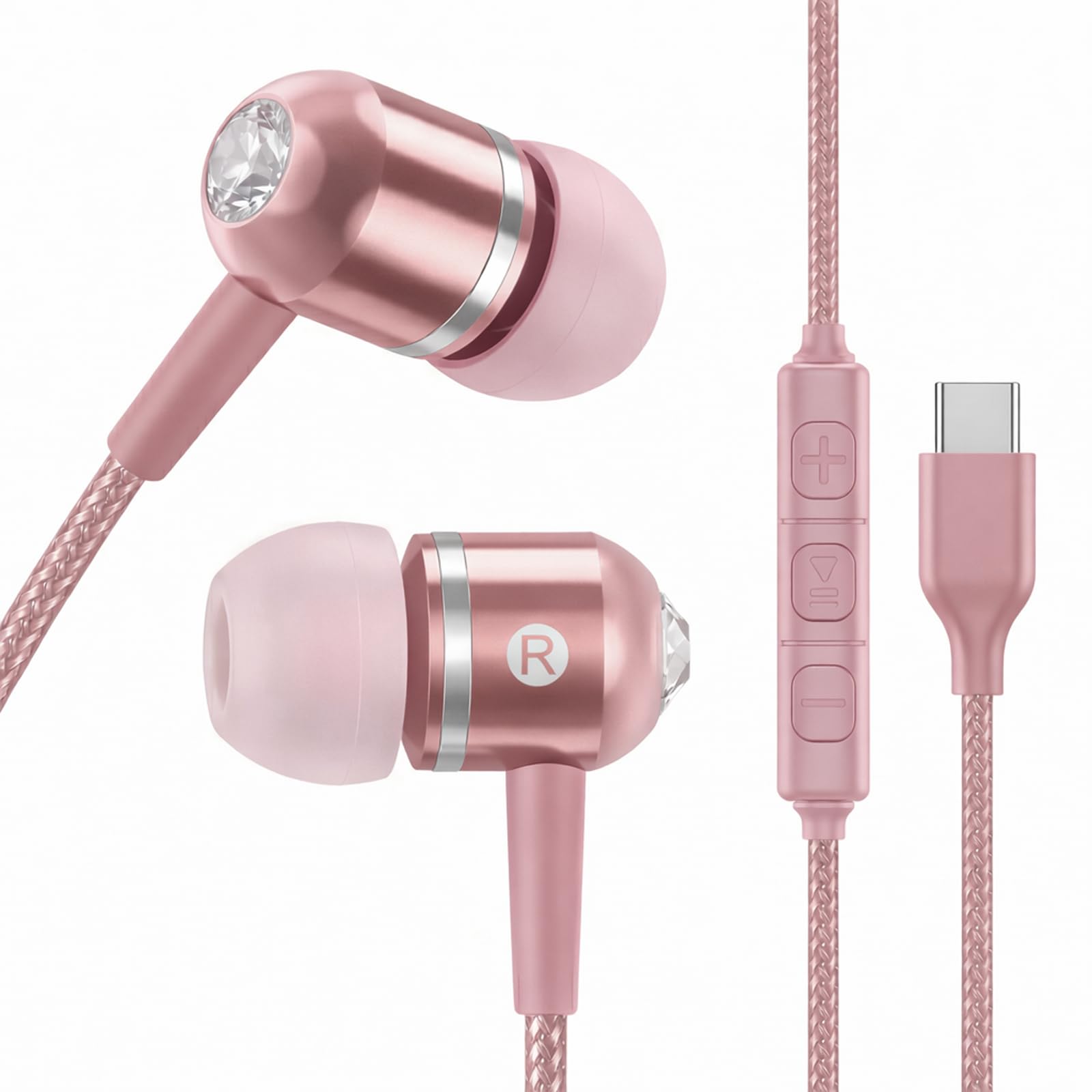 ADOOPE USB-C Wired Earbuds with Microphone, in-Ear Headphones for Android & USB-C Devices, Noise-Isolating Stereo Earphones with Inline Remote for Phone Calls, Music & Video - Pink