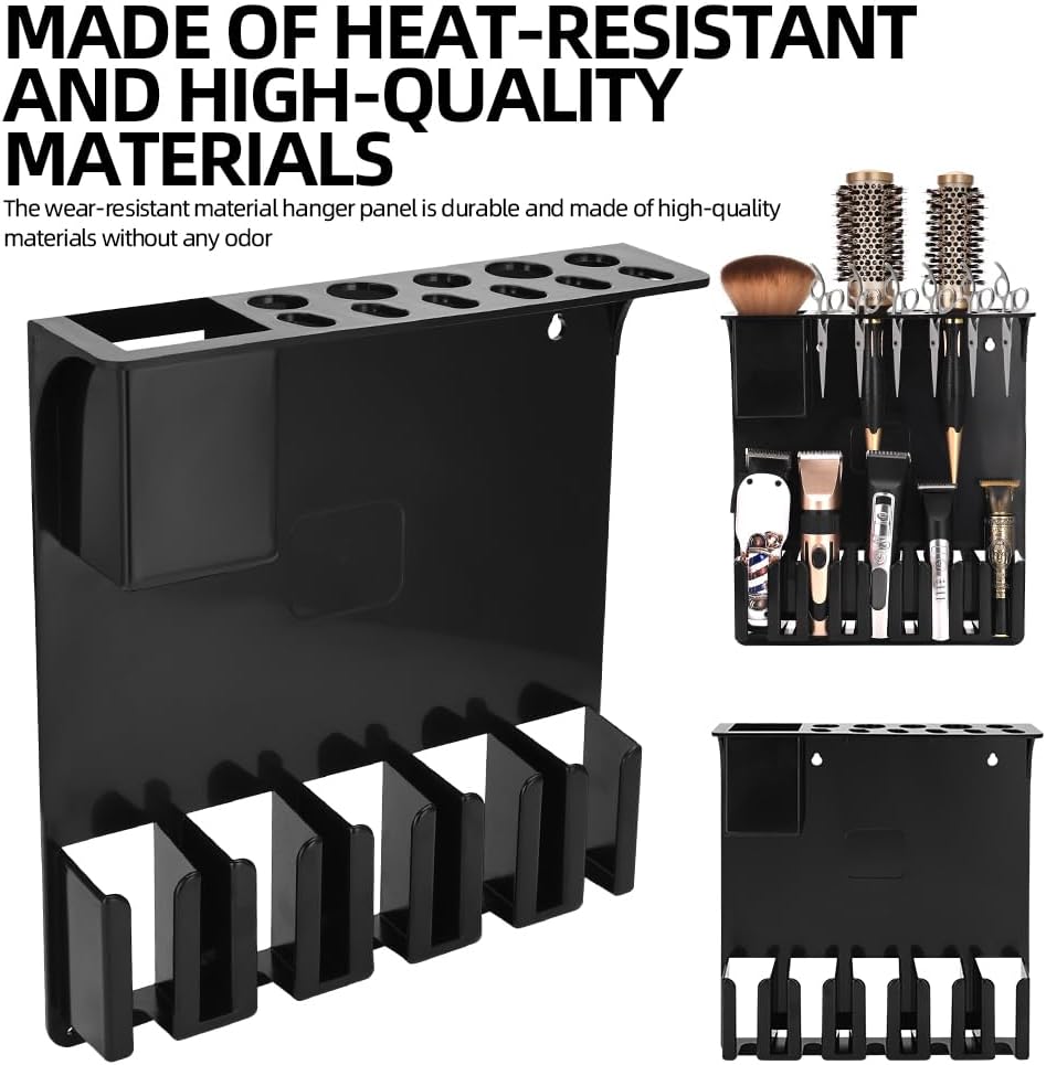 Clipper Holders Barbers Organizer, 13" x 12" x 3" Wall-Mounted Multi-Functional Hair Styling Tool Storage Stand for Clipper, Scissors, Comb, Curling Irons - for Salon, Home Bathrooms, with Screws Kit