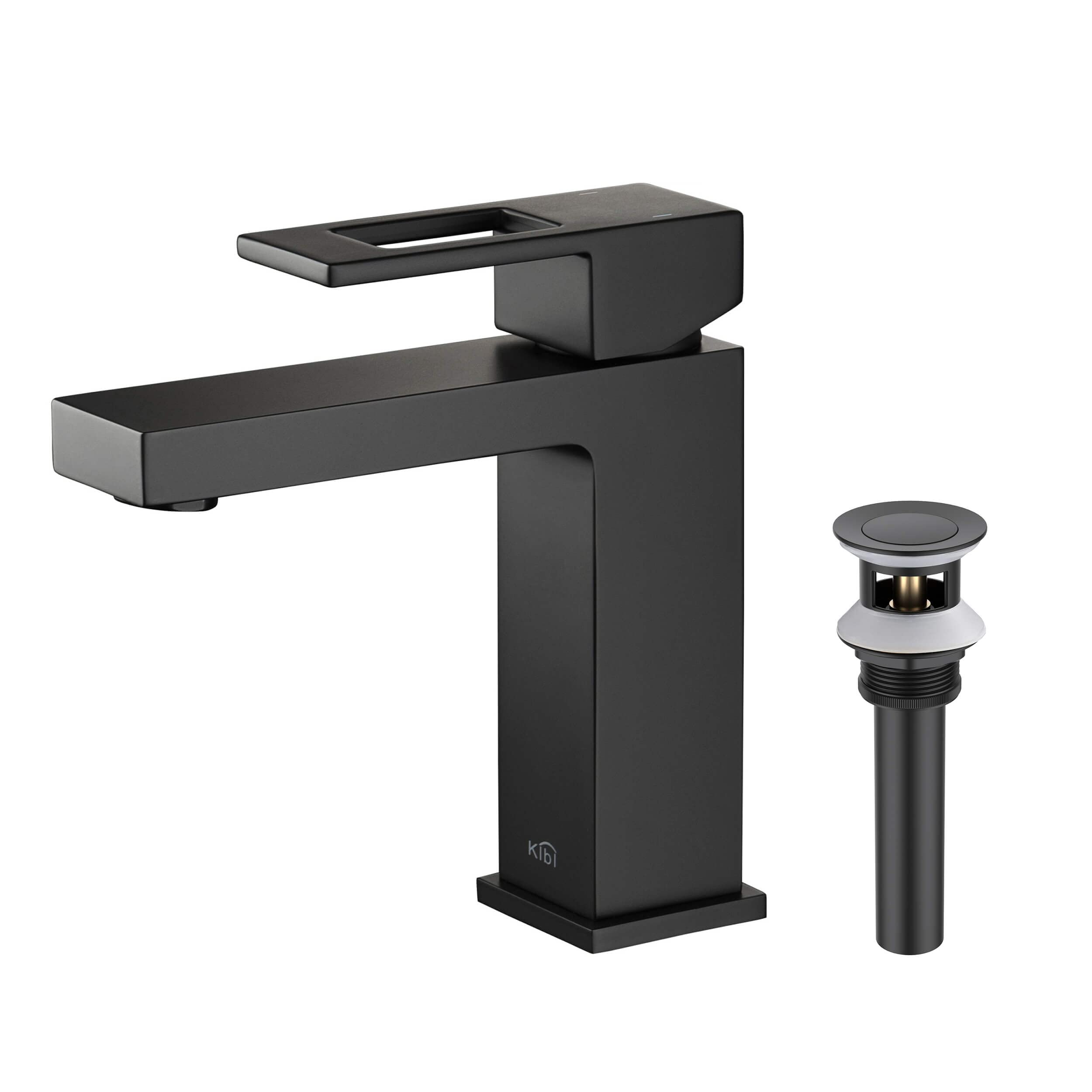 KIBI KBF1002 Solid Brass Single Handle Cubic Faucet for Bathroom Sink with Pop Up Drain | High Arc Faucet spout | Lavatory Faucet (Matte Black)