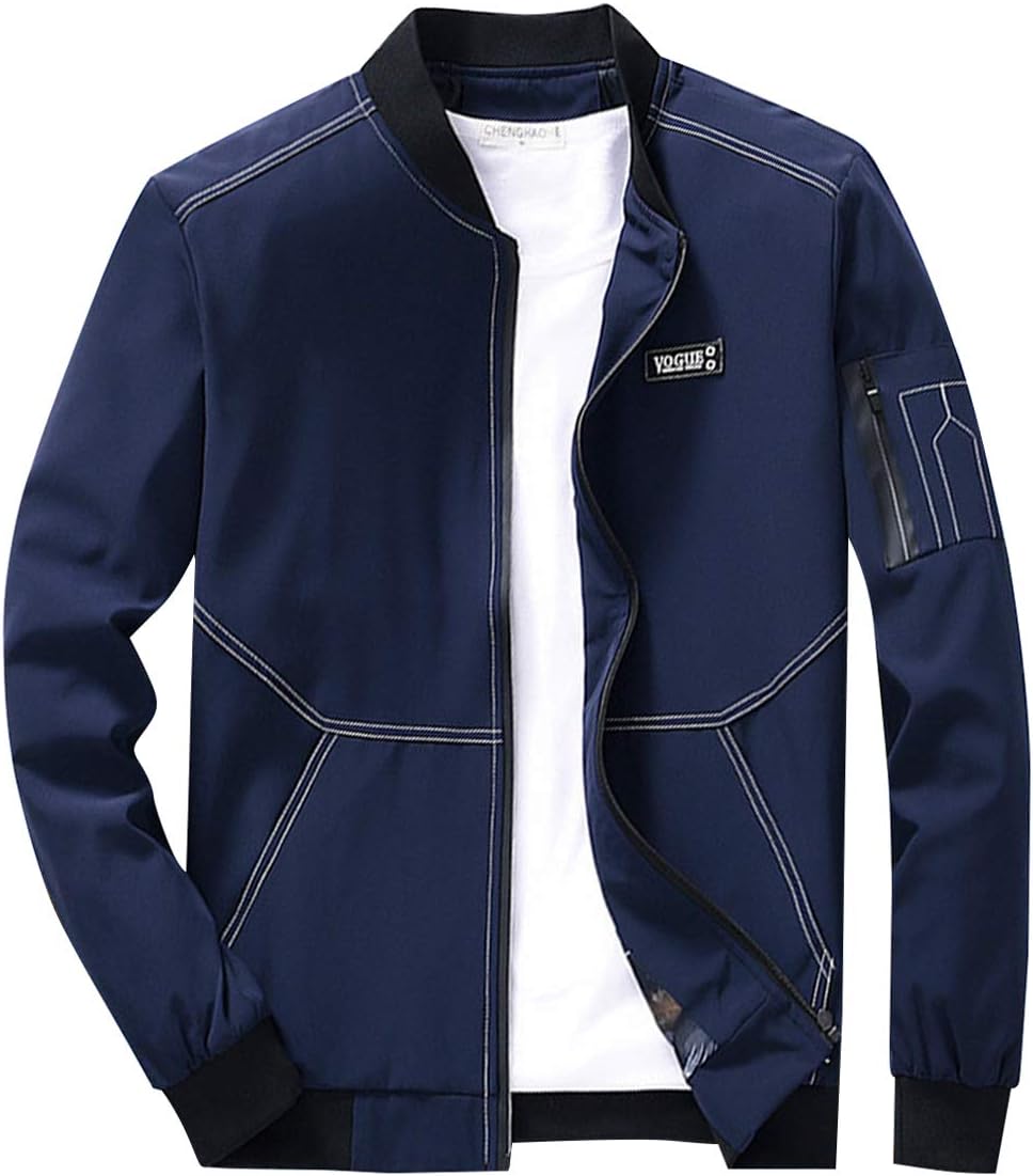 Earlish Men's Long Sleeve Slim Fit Lightweight Bike Motocycle Cotton Bomber Jacket