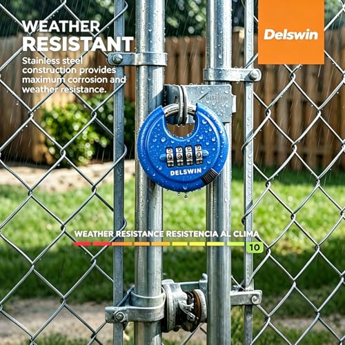 Image of 4 Digit Combination Disc Padlock with Hardened Steel Shackle Silver Lock for Sheds, Storage Unit, Gym and Fence (Blue 1Pcs)
