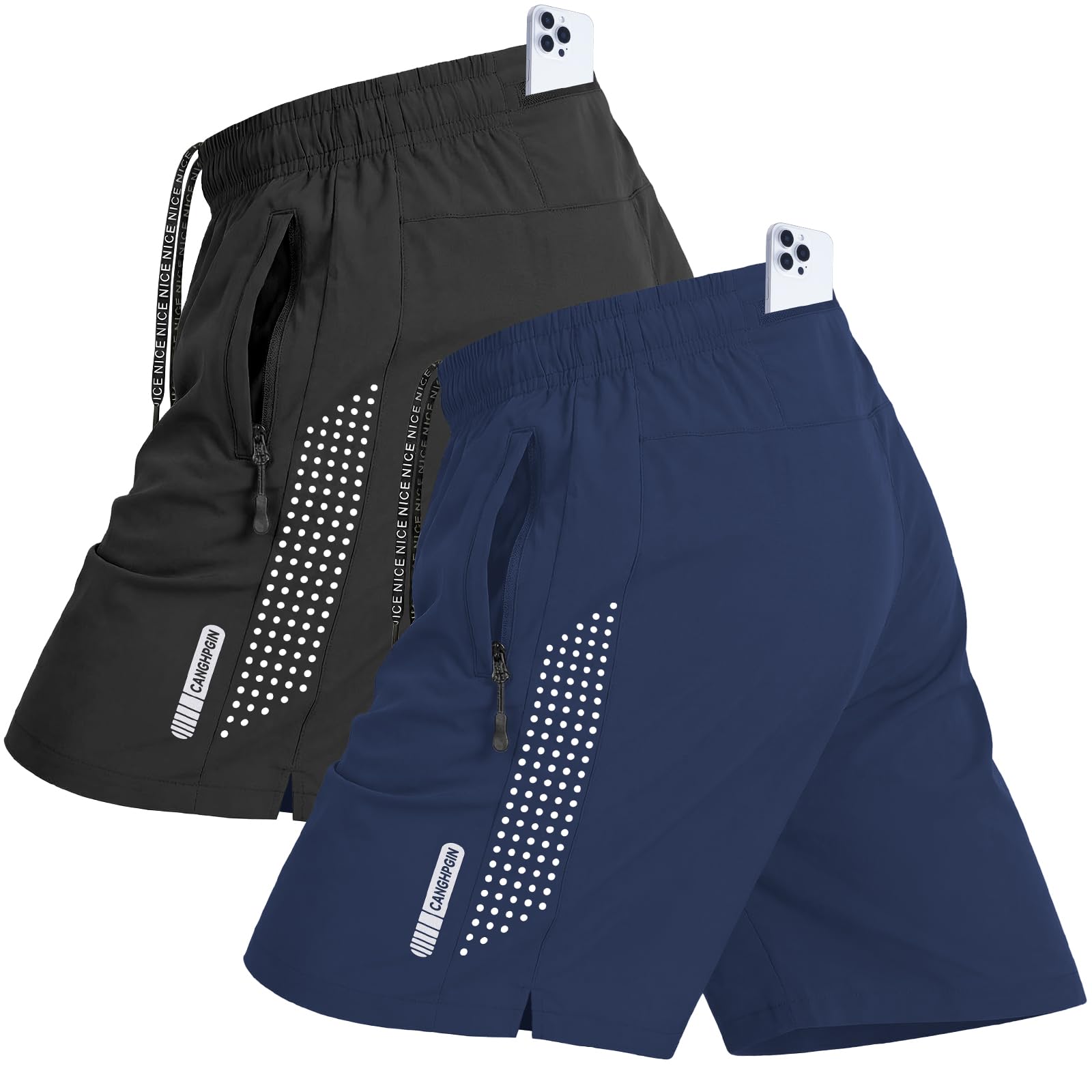 CANGHPGIN 2 Pack Mens 7 Workout Athletic Shorts Quick Dry Gym Short with Pockets Tennis Sport Running Shorts