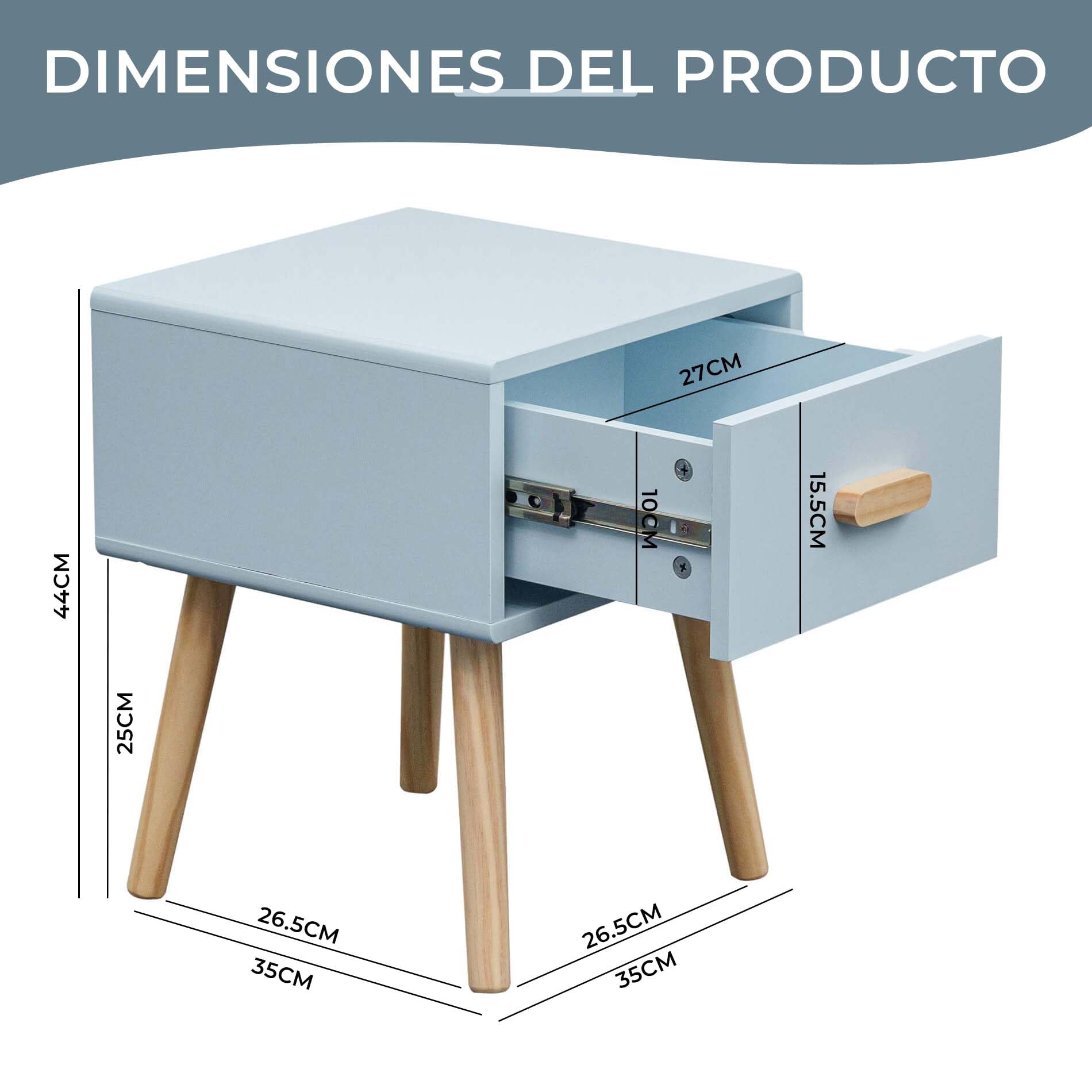 Rebecca Mobili Mesita de Noche para Habitación Infantil, Mesita con 1 Cajón, Celeste Marrón, MDF Pino, para Cama Montessori, Estilo Escandinavo - Dimensiones AxAnxFon: 44 x 35 x 35 cm - Art. RE7142