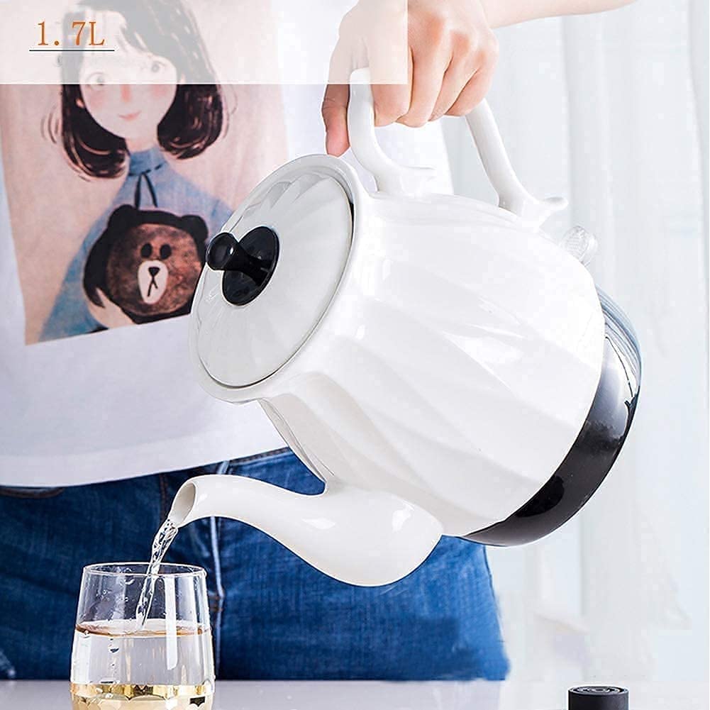 Tetera eléctrica de cerámica Blanca Tetera Hervidor en Forma de Olla Caldera de Agua Retro Apagado automático Protección contra ebullición en seco Hervidor de Agua Caliente Tetera eléctrica
