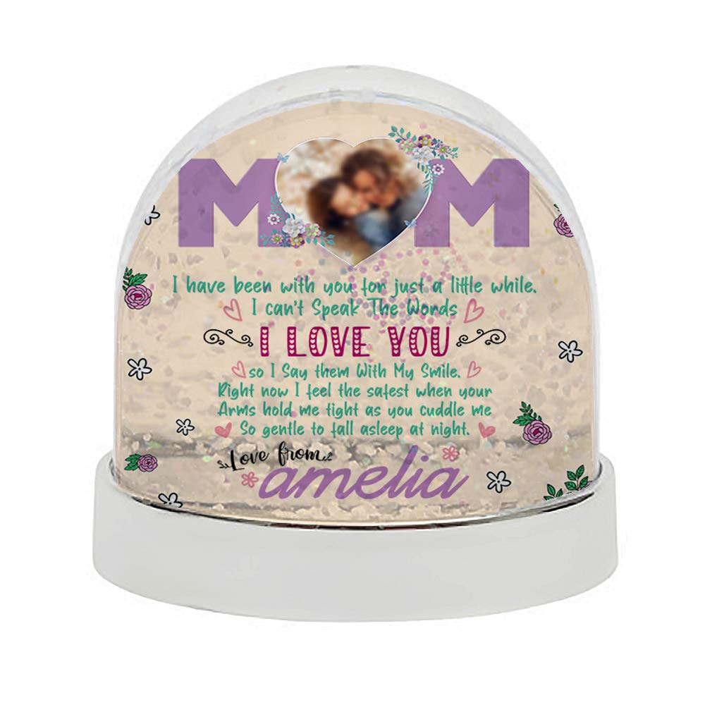 Personalised with any image & Name “Mom I’ve Been with You for Just A Little While” Snow Globe Dome Glitter Shaker, Mother’s Day, Mum, Mummy, Godmother, Grandma. (Silver)