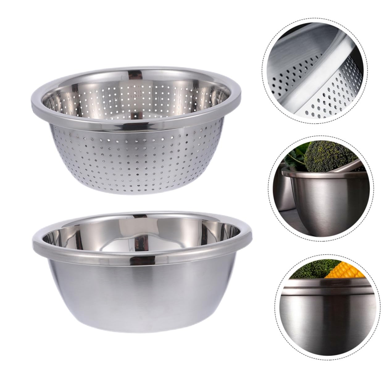 Colador Inoxidable de Acero Verduras Doble Capa | Plata, Malla Fina en Capa Interior, Portátil, para Lavar Fruta y Drenar Agua en Cocina o Camping