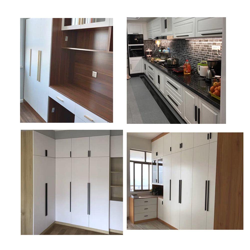 Pulls 8 Piezas Manijas De Las Puertas del Armario Asa Tiradores De Cajón (Distancia Agujero 128mm, Longitud 150mm) Moderno Aluminio Ferretería para Muebles por Dormitorio Armario Cocina (Negro Mate)
