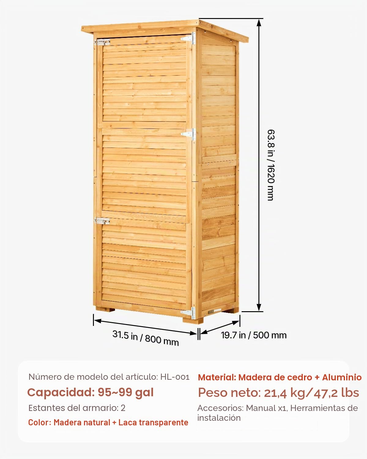 VEVOR Cobertizo de Almacenamiento para Exteriores 80 x 50 x 162 cm Cobertizo de Madera para Almacenamiento con Marco de Metal Gabinete de Almacenamiento Impermeable para Patio, Jardín, Césped